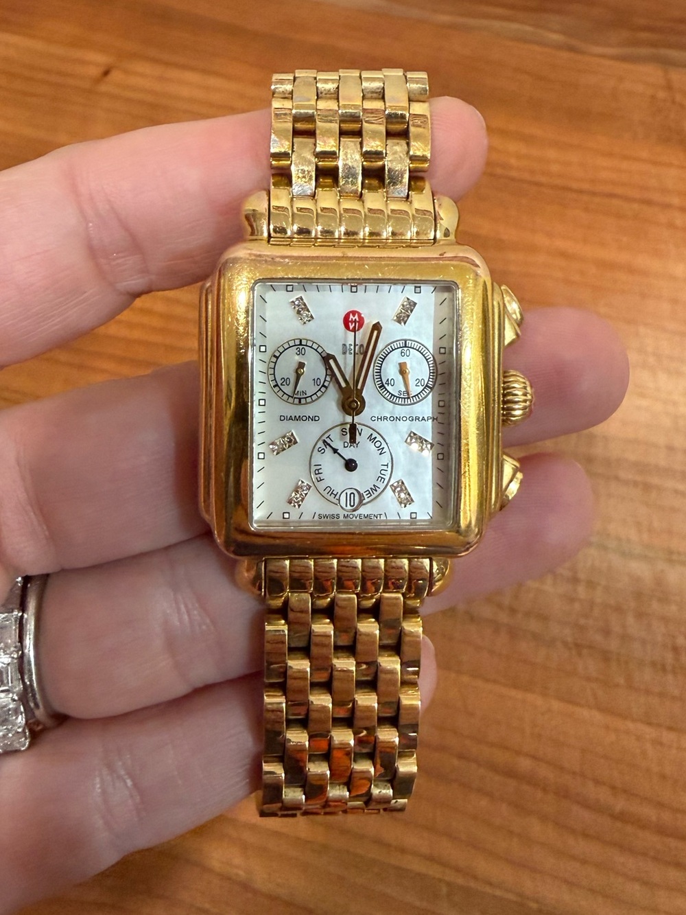 Michele Gold Tone Diamond Accents Women's Chronograph Watch